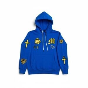 Saint Morta Graveyard Royal Blue Patchwork Hoodie [Size Medium]